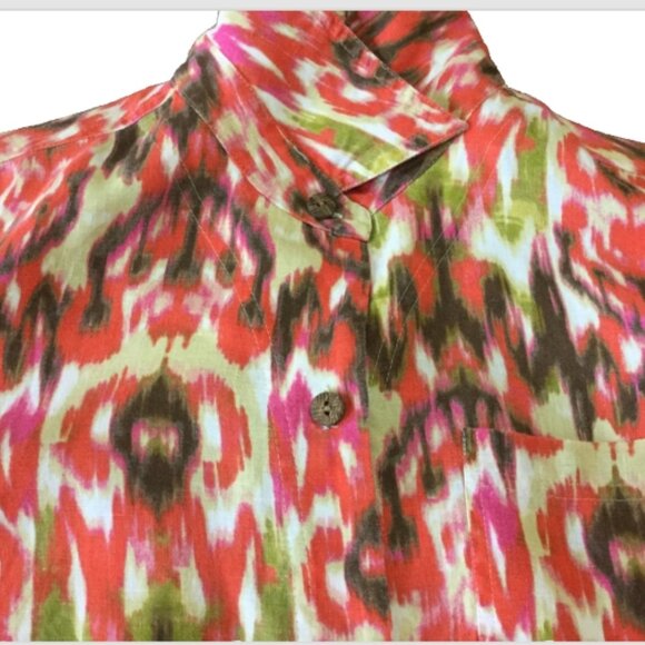 Jones New York Sport Women Size 2X Blouse Top Button Orange Green Brown Linen - Picture 4 of 7